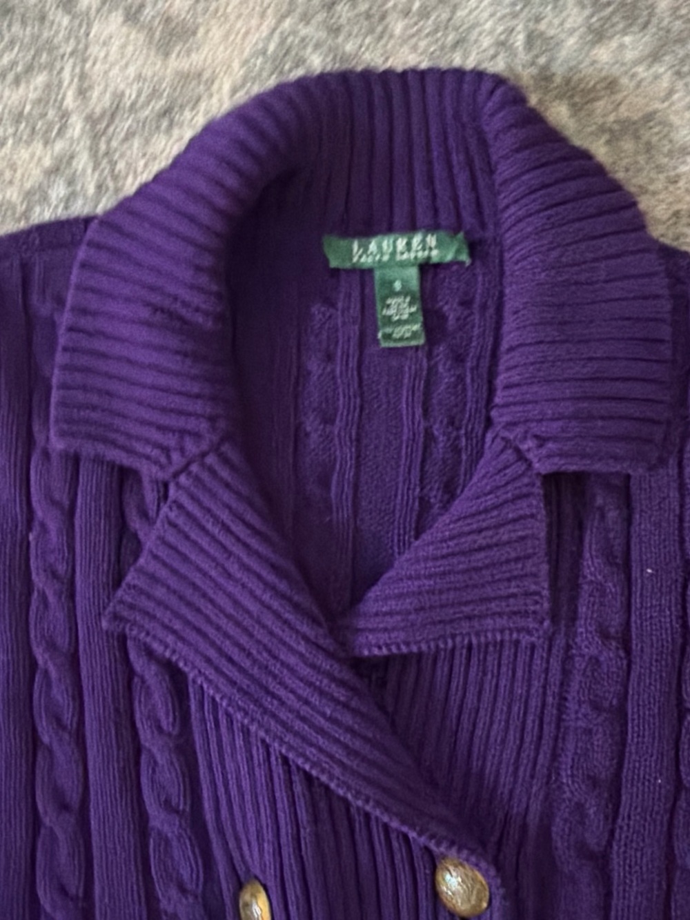 Vintage Ralph Lauren Purple Cable-Knit Crewneck Sweater women sz small - Picture 3 of 5